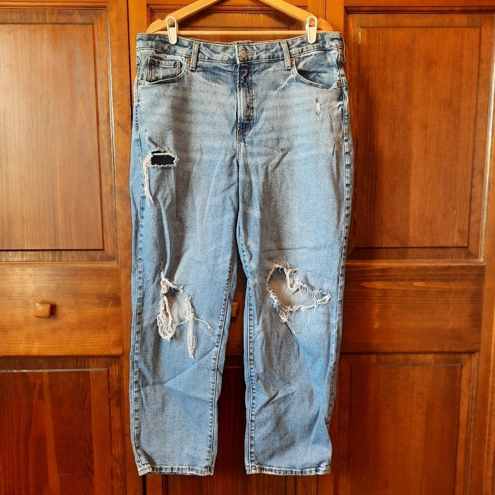 Old Navy High Rise O.G. Loose Medium Wash Distressed Denim Jeans Size 18